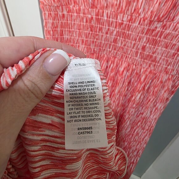 Chelsea 28 Red White Smocked Midi Dress Size M Ruffle Sleeve Boho Summer Casual - Picture 8 of 9